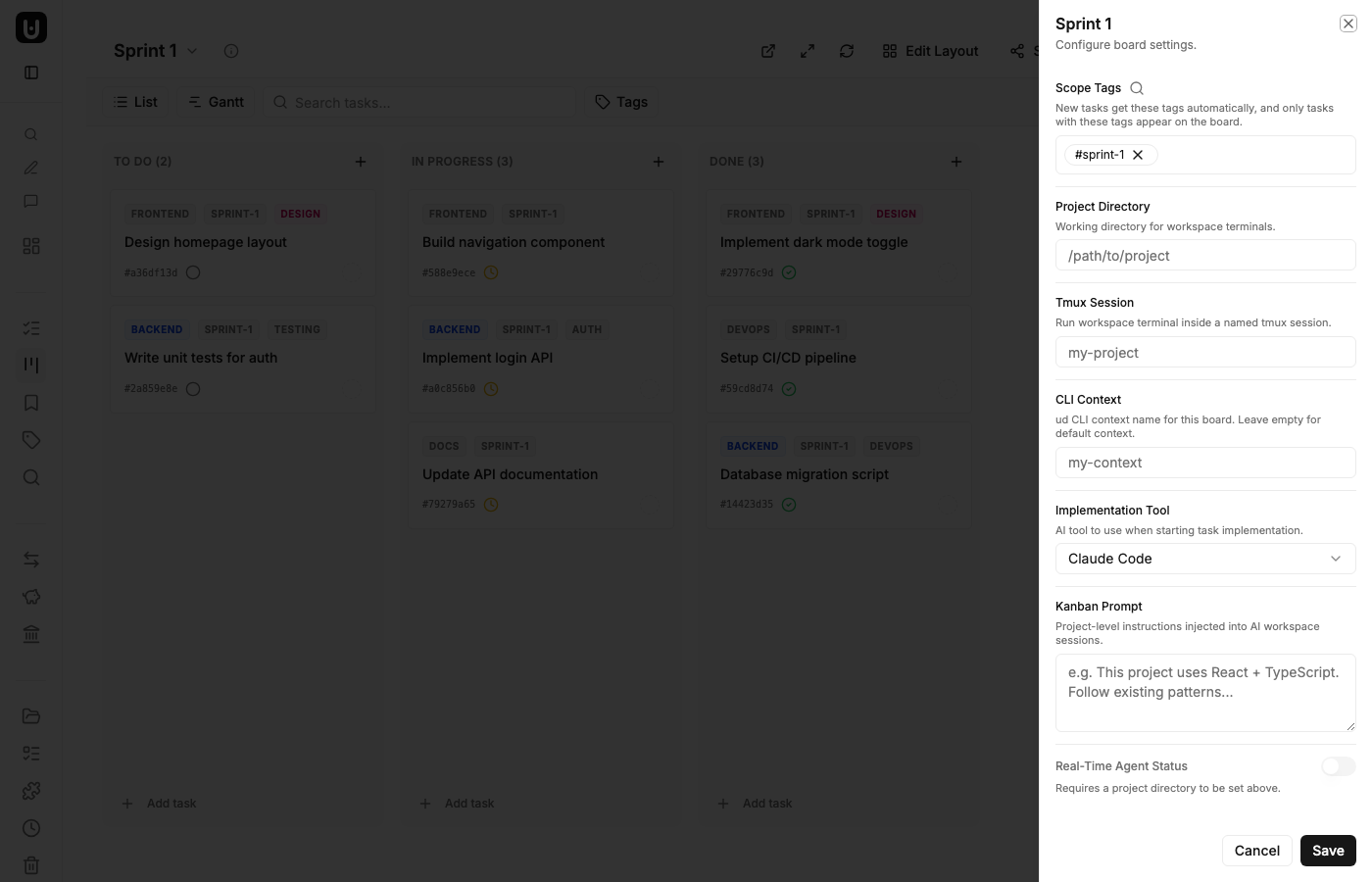 Board settings showing scope tag configuration