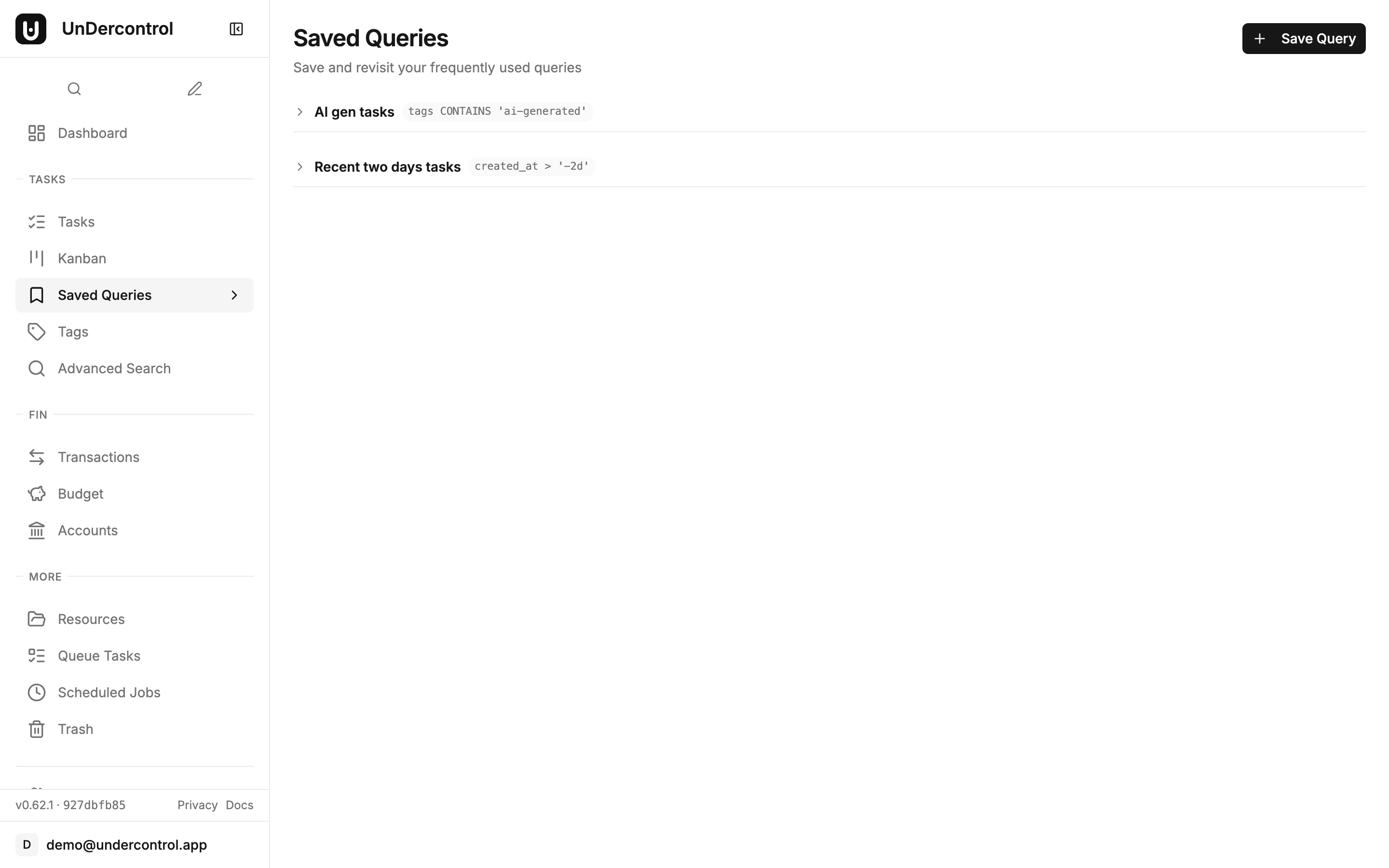 Saved queries for quick access to filtered views